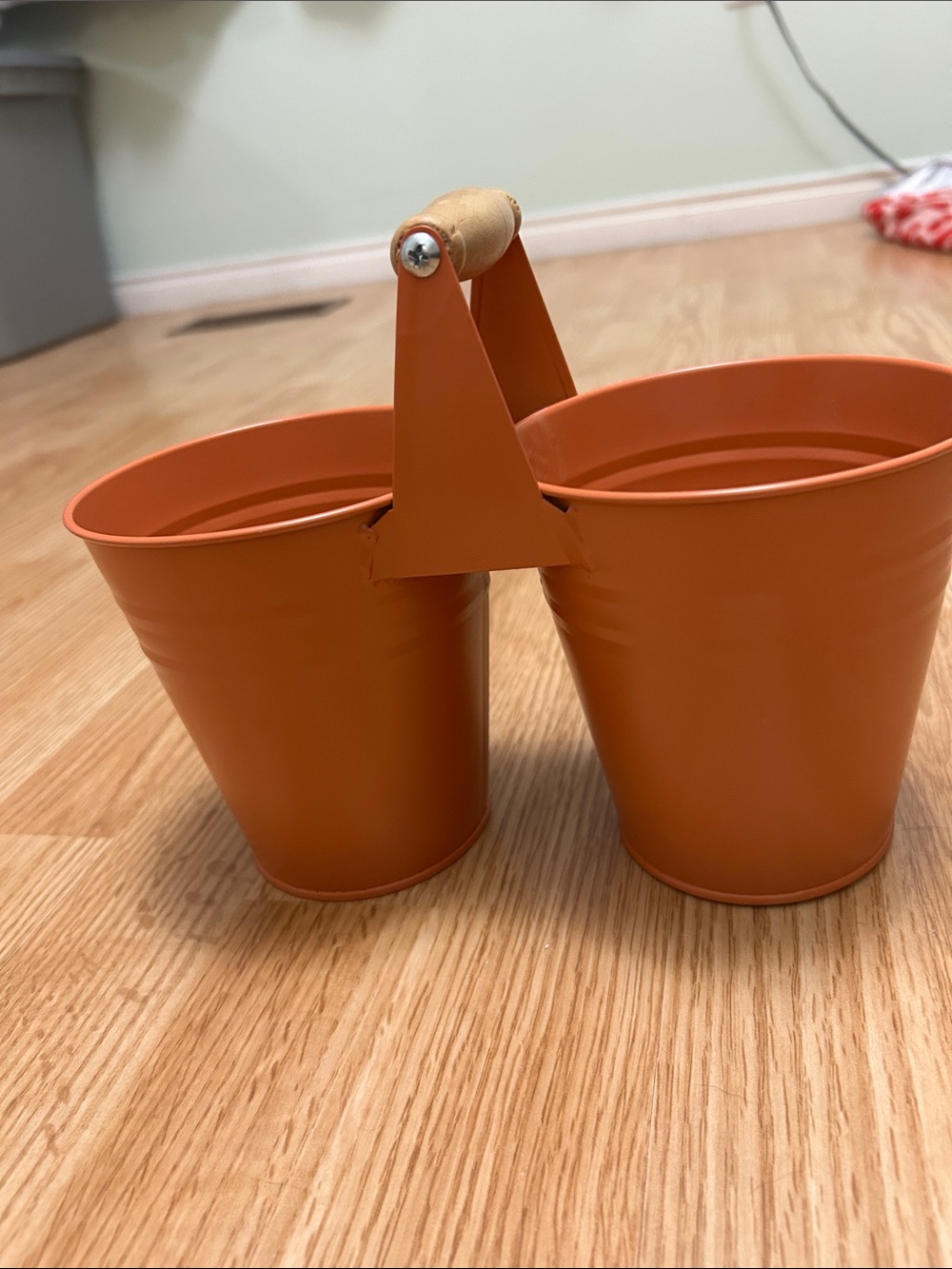 Orange Double Metal Storage Buckets with Wooden Handle